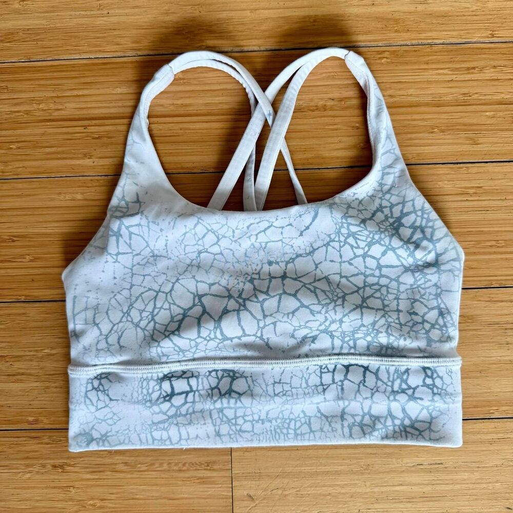 Lululemon Energy Bra Longline Size 2 Gray White Crackle Sports Bra
